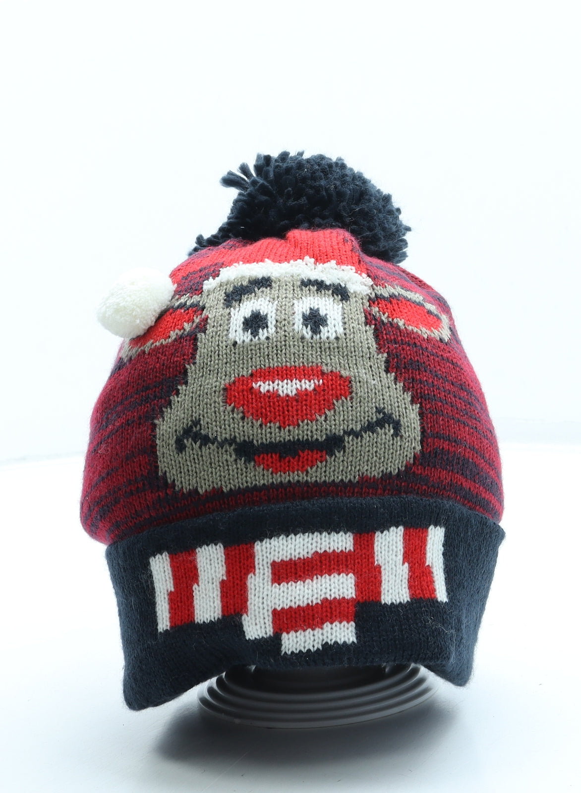 Preworn Mens Blue Acrylic Beanie One Size - Reindeer