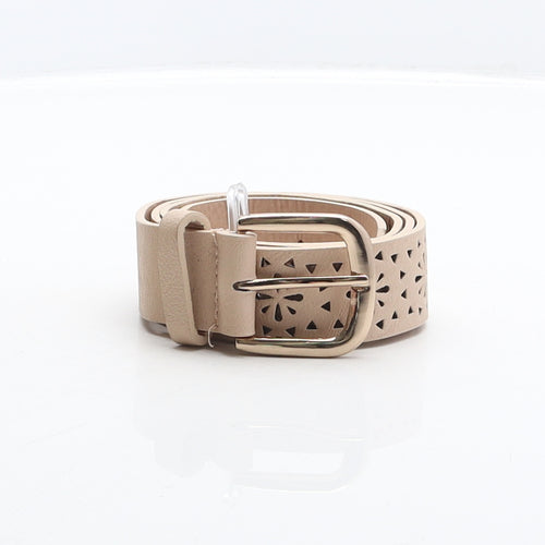 Peacocks Womens Beige Geometric Polyurethane Western Belt Belt Size M - Cut out details