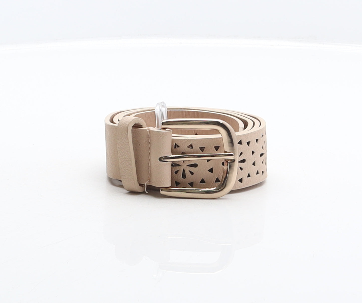 Peacocks Womens Beige Geometric Polyurethane Western Belt Belt Size M - Cut out details