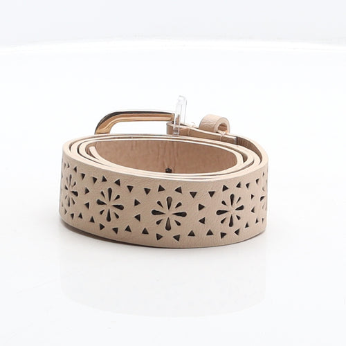 Peacocks Womens Beige Geometric Polyurethane Western Belt Belt Size M - Cut out details