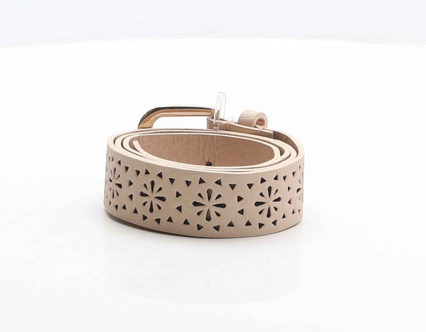 Peacocks Womens Beige Geometric Polyurethane Western Belt Belt Size M - Cut out details