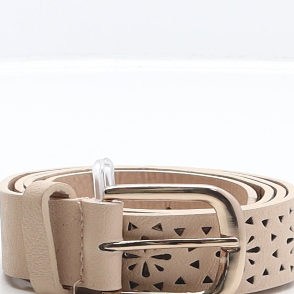 Peacocks Womens Beige Geometric Polyurethane Western Belt Belt Size M - Cut out details