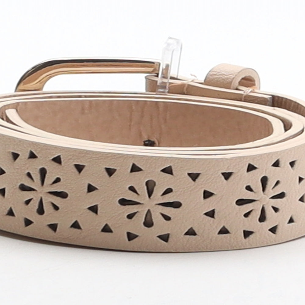 Peacocks Womens Beige Geometric Polyurethane Western Belt Belt Size M - Cut out details