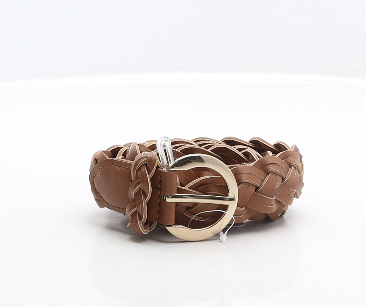 F&F Womens Brown Solid Polyurethane Braided Belt Belt Size L