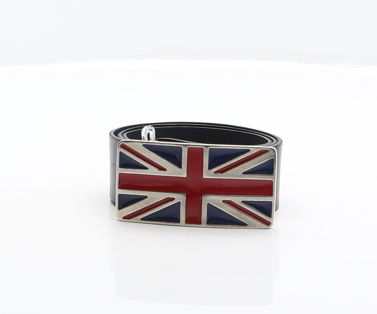 Fiore Womens Black Solid Synthetic Fashion Belt Belt Size S - British Flag buckle