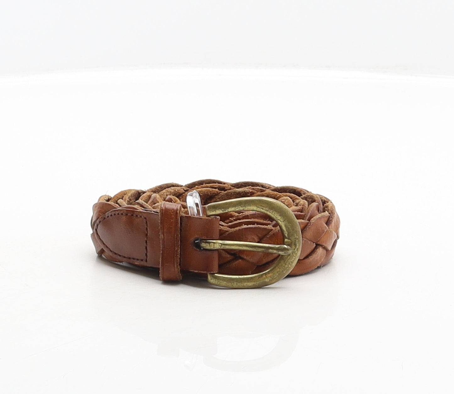 Preworn Mens Brown Solid Leather Braided/Woven Belt Belt Size 36