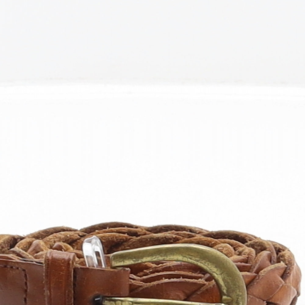 Preworn Mens Brown Solid Leather Braided/Woven Belt Belt Size 36
