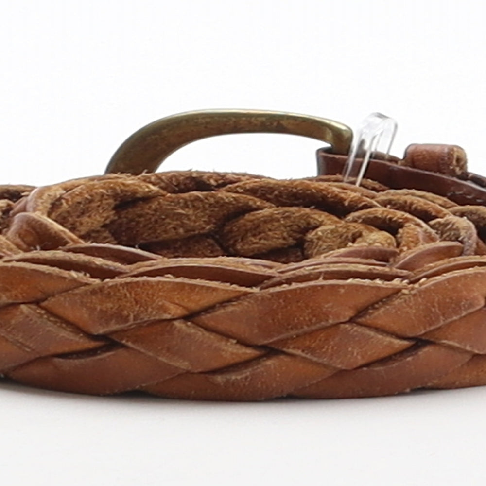 Preworn Mens Brown Solid Leather Braided/Woven Belt Belt Size 36