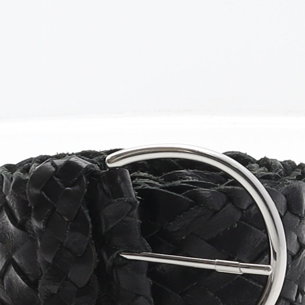 Marks and Spencer Womens Black Solid Leather Braided Belt Belt Size M