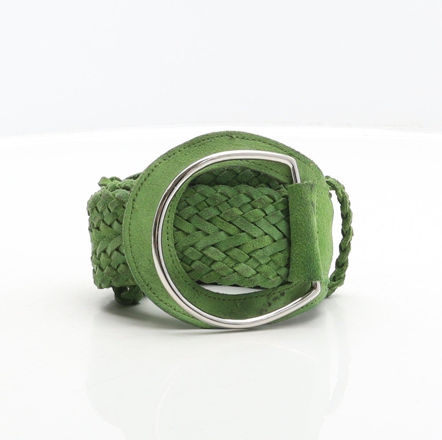 Preworn Womens Green Solid Leather Braided Belt Belt One Size