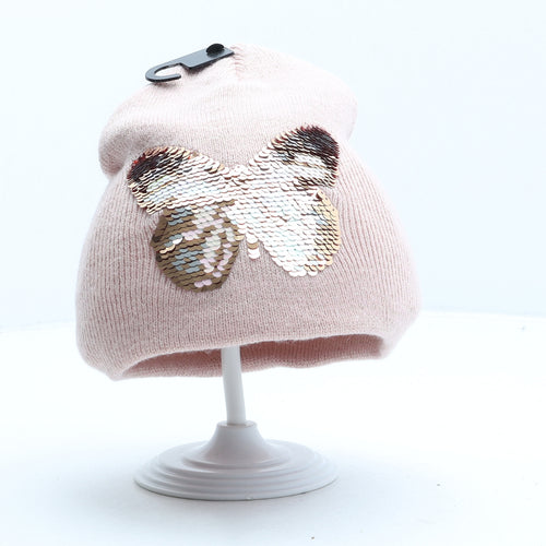 H&M Girls Pink Acrylic Beanie One Size - Butterfly