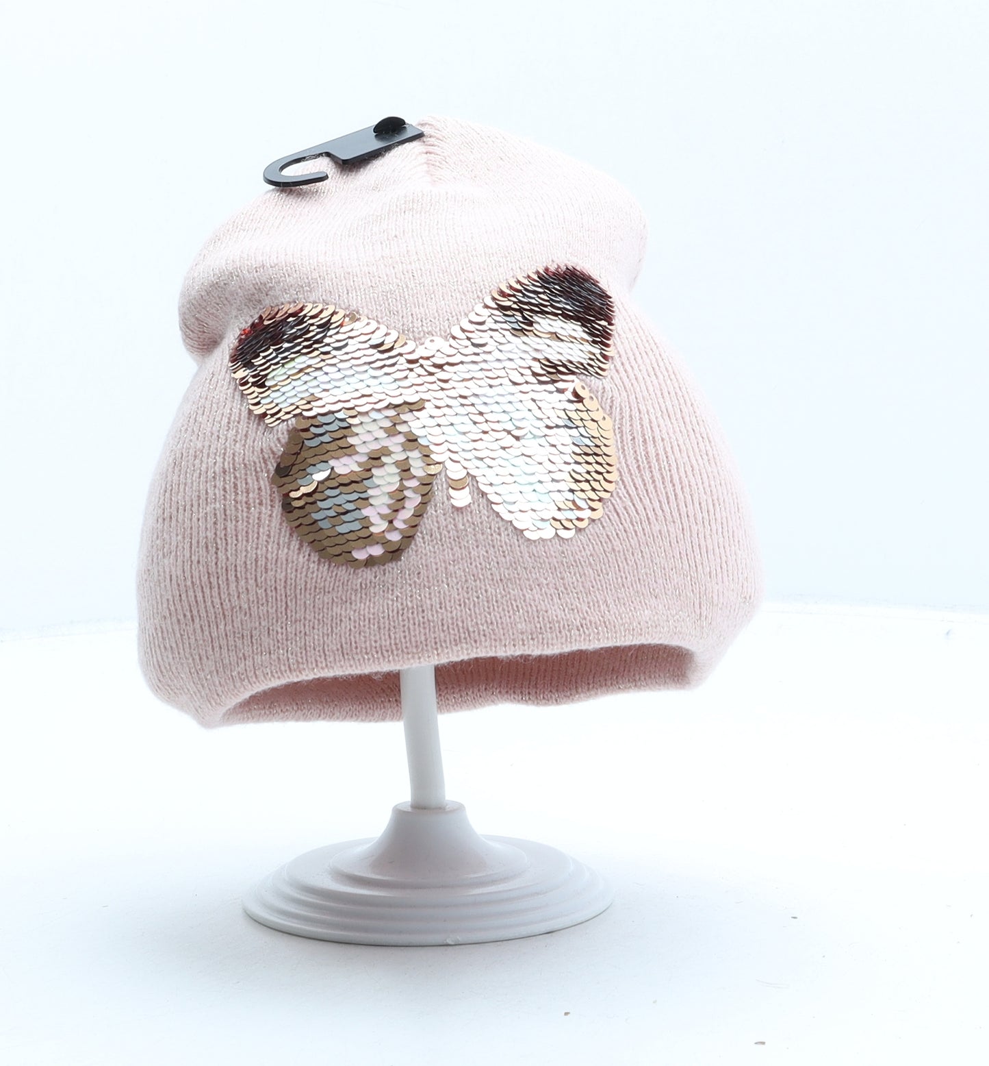 H&M Girls Pink Acrylic Beanie One Size - Butterfly