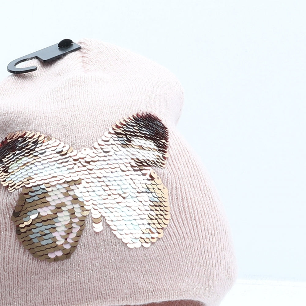 H&M Girls Pink Acrylic Beanie One Size - Butterfly