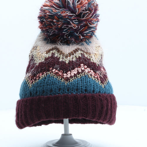 Zara Girls Purple Fair Isle Acrylic Bobble Hat One Size