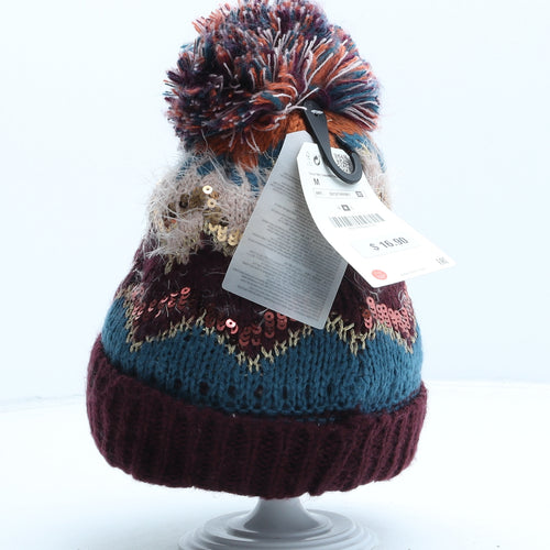 Zara Girls Purple Fair Isle Acrylic Bobble Hat One Size