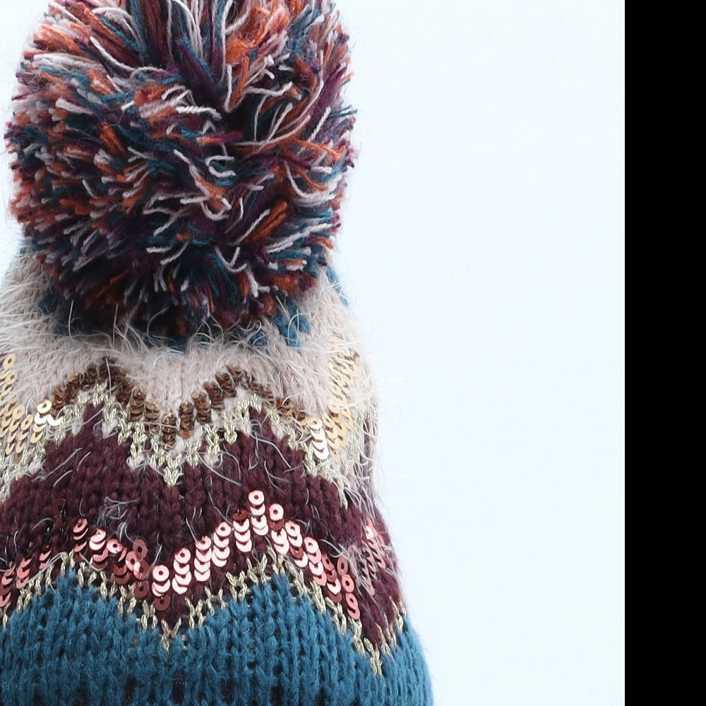 Zara Girls Purple Fair Isle Acrylic Bobble Hat One Size