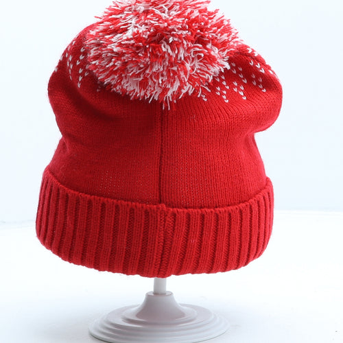 Preworn Girls Red Geometric Acrylic Bobble Hat One Size - Christmas HO HO