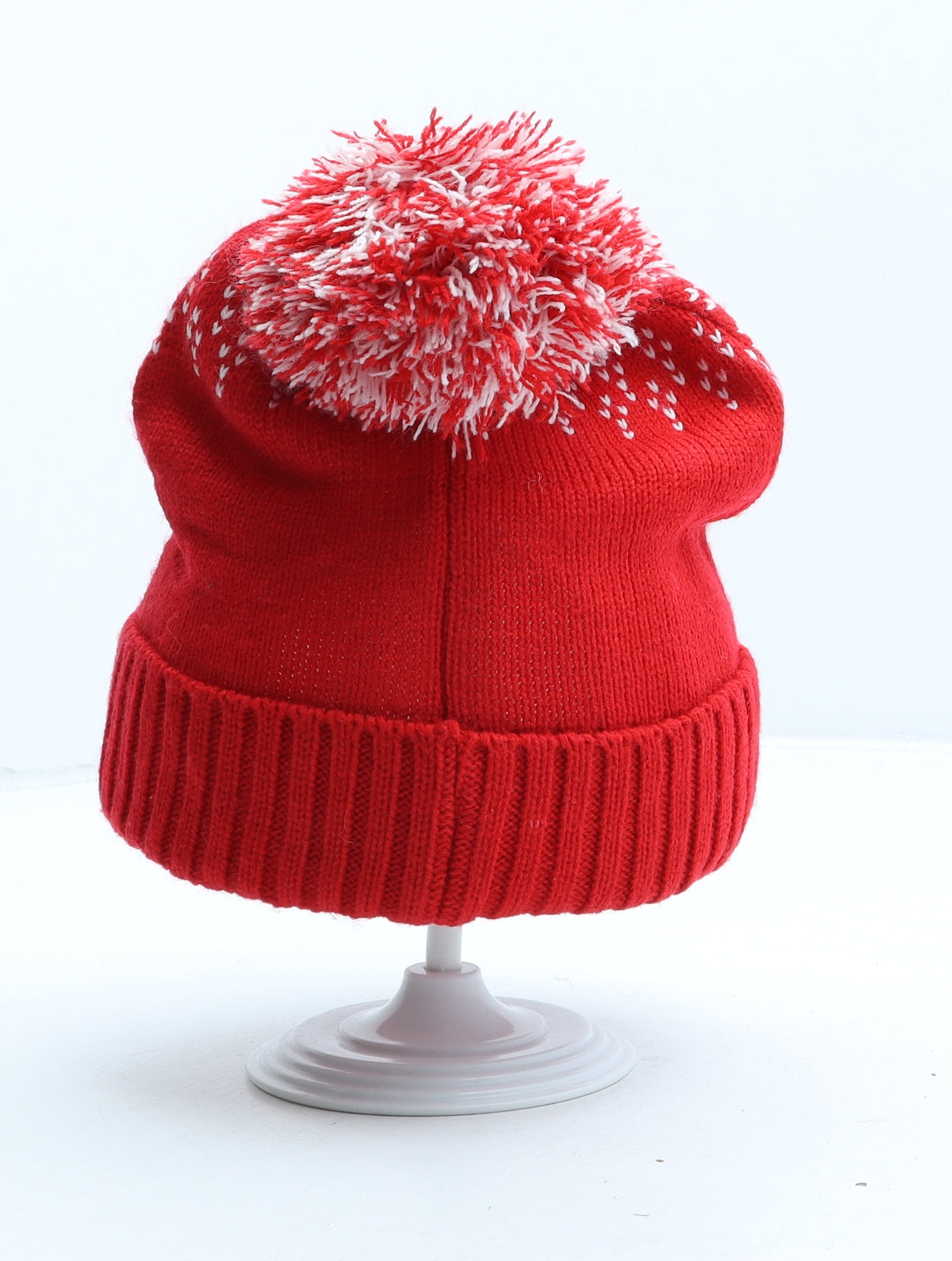 Preworn Girls Red Geometric Acrylic Bobble Hat One Size - Christmas HO HO