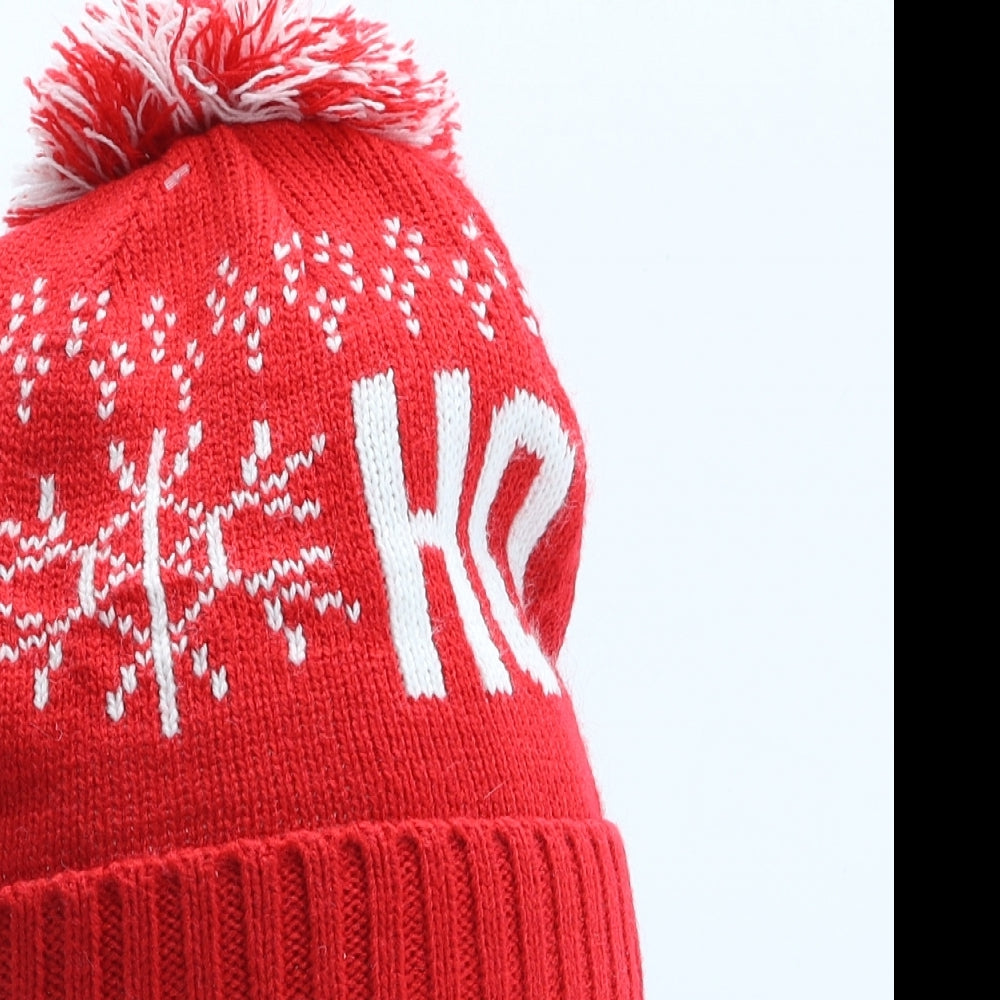 Preworn Girls Red Geometric Acrylic Bobble Hat One Size - Christmas HO HO