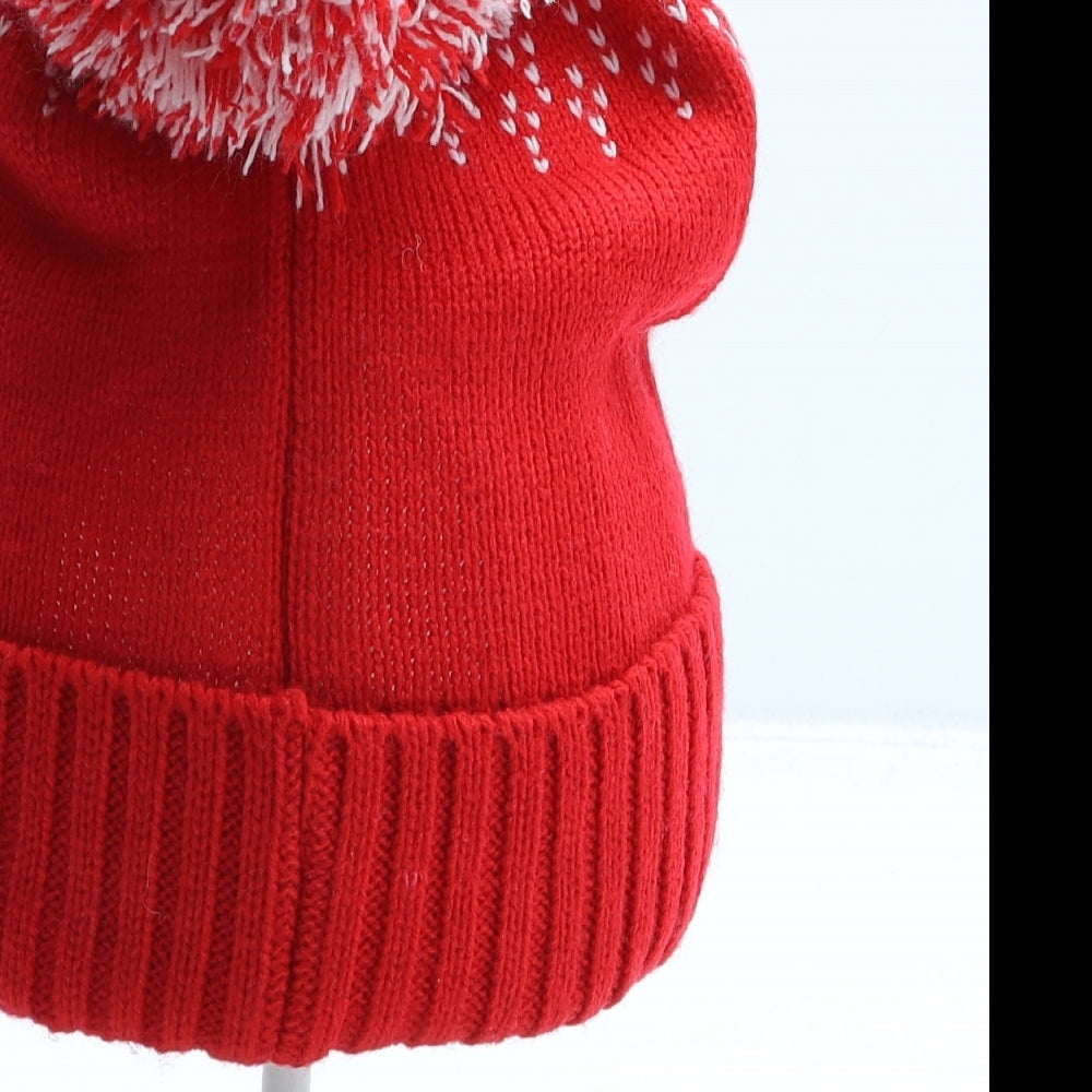 Preworn Girls Red Geometric Acrylic Bobble Hat One Size - Christmas HO HO