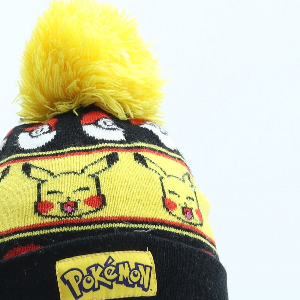 Pokemon Boys Black Striped Acrylic Bobble Hat One Size - Pikachu