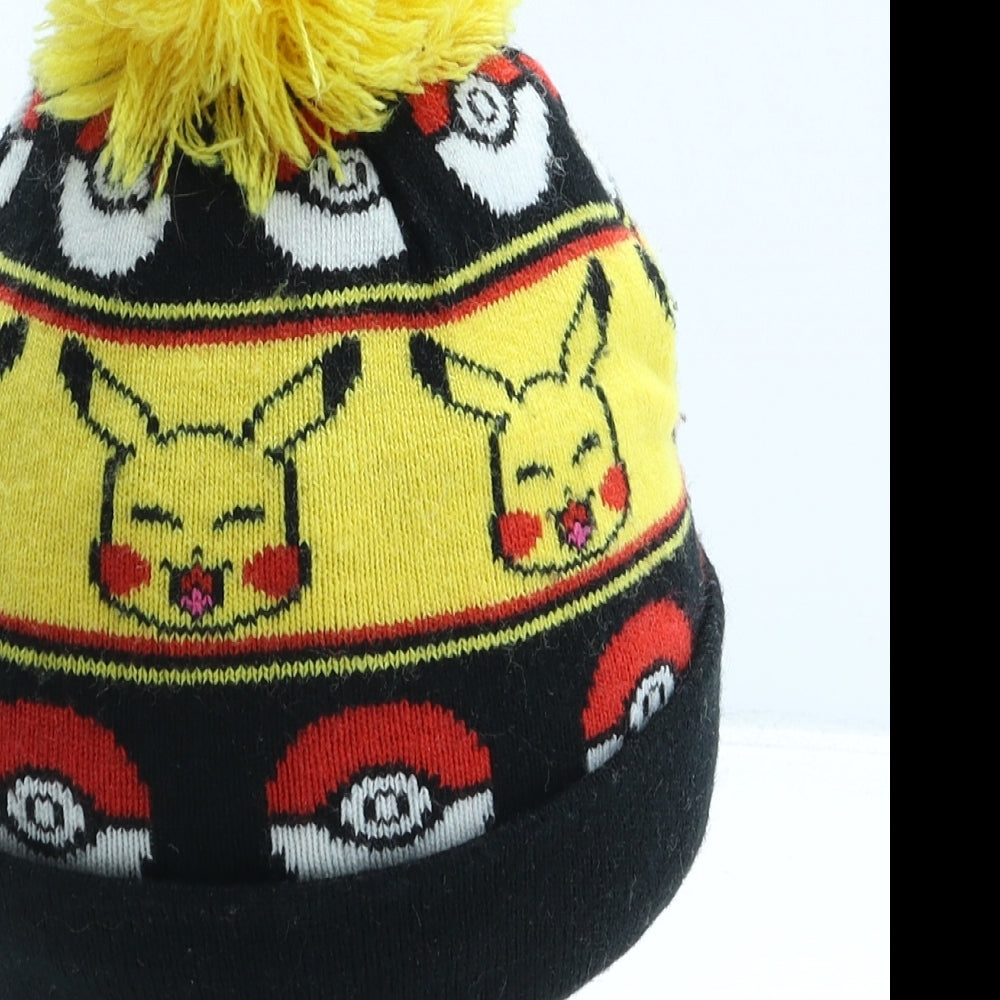 Pokemon Boys Black Striped Acrylic Bobble Hat One Size - Pikachu