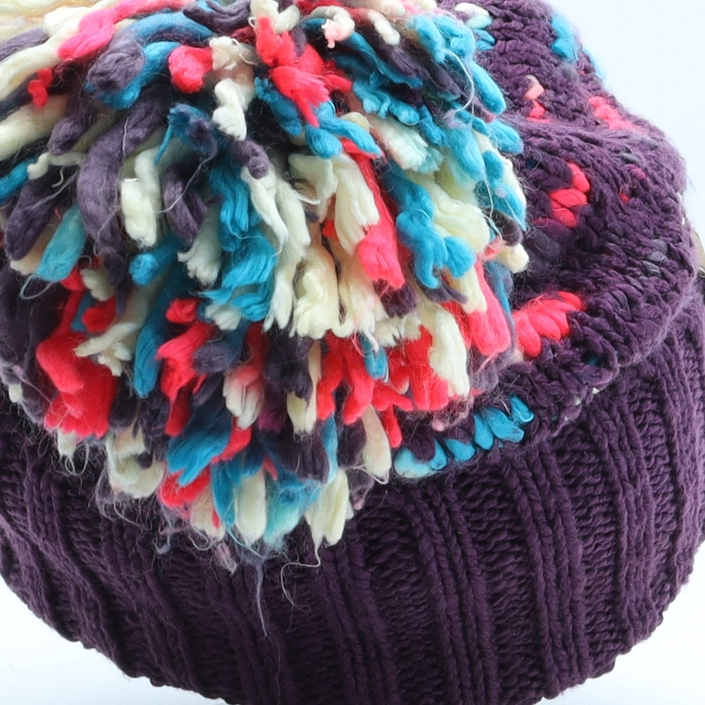 DECATHLON Womens Purple Acrylic Bobble Hat One Size