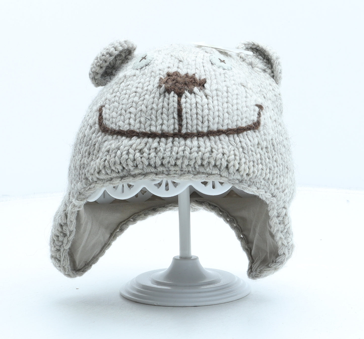 NEXT Boys Grey Acrylic Bonnet One Size - Bear