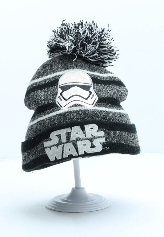 Star Wars Boys Black Striped Acrylic Bobble Hat One Size