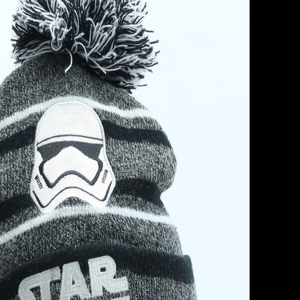 Star Wars Boys Black Striped Acrylic Bobble Hat One Size