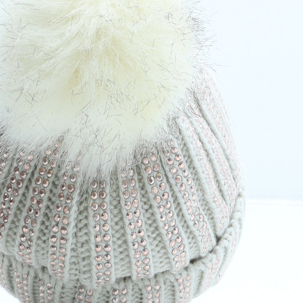 New Look Womens Beige Acrylic Bobble Hat One Size