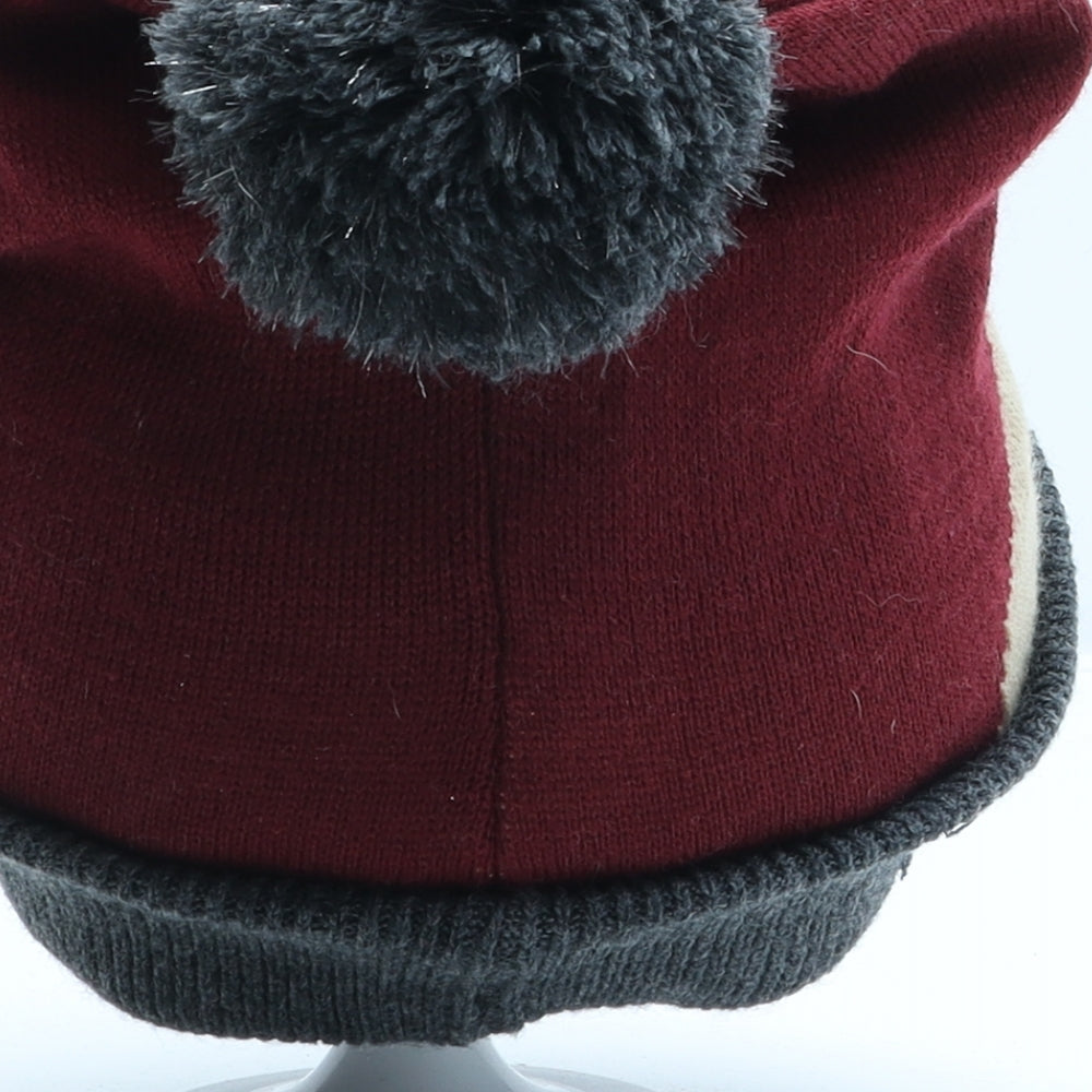 H&M Boys Red Acrylic Bobble Hat One Size - Reindeer