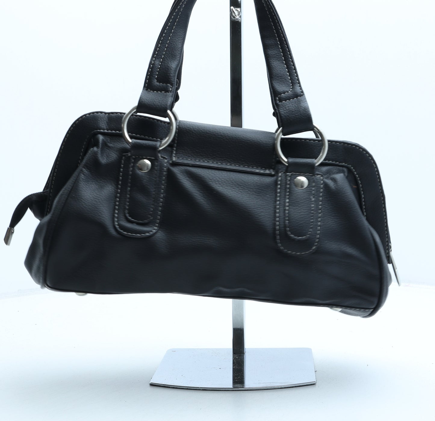 Preworn Womens Black Polyurethane Top Handle Bag Size Small