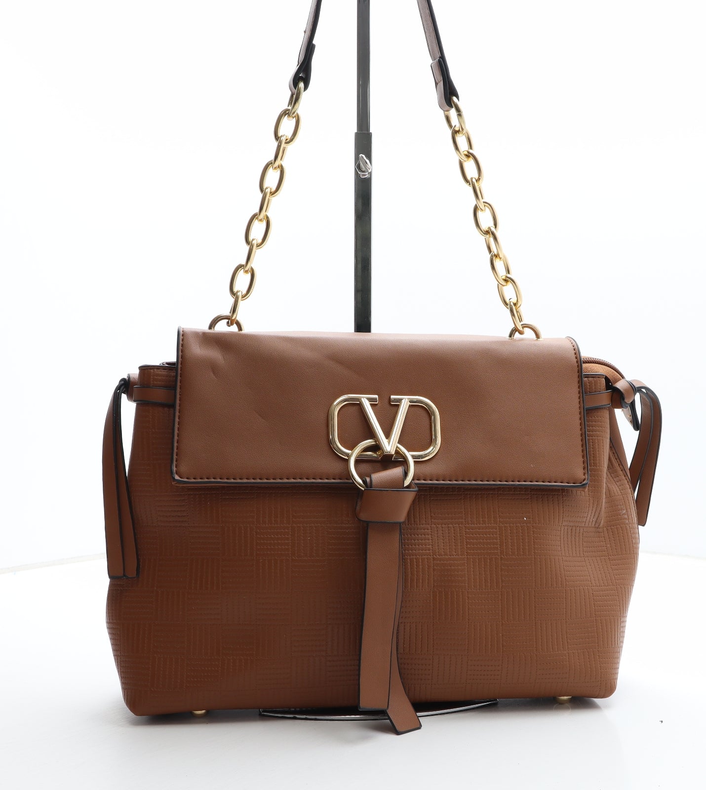 Preworn Womens Brown Geometric Polyethylene Shoulder Bag Size Medium