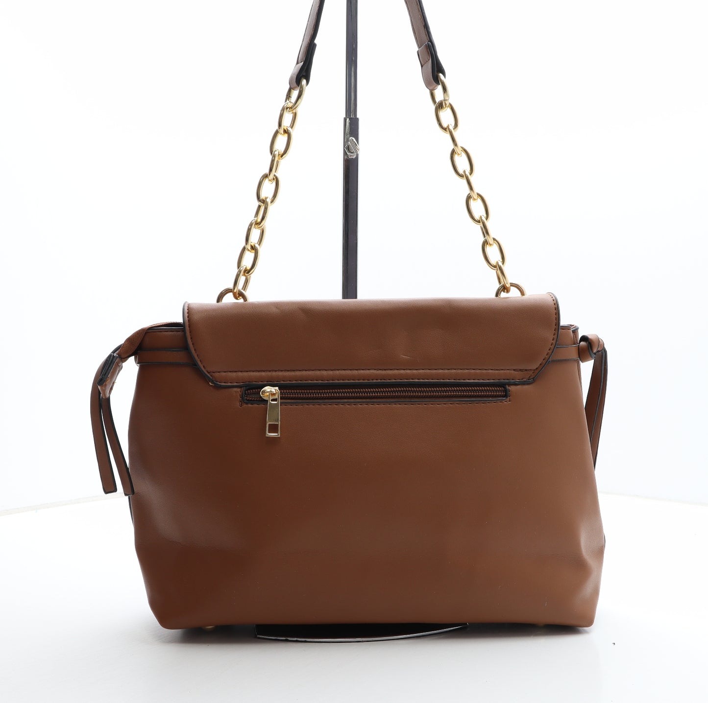 Preworn Womens Brown Geometric Polyethylene Shoulder Bag Size Medium