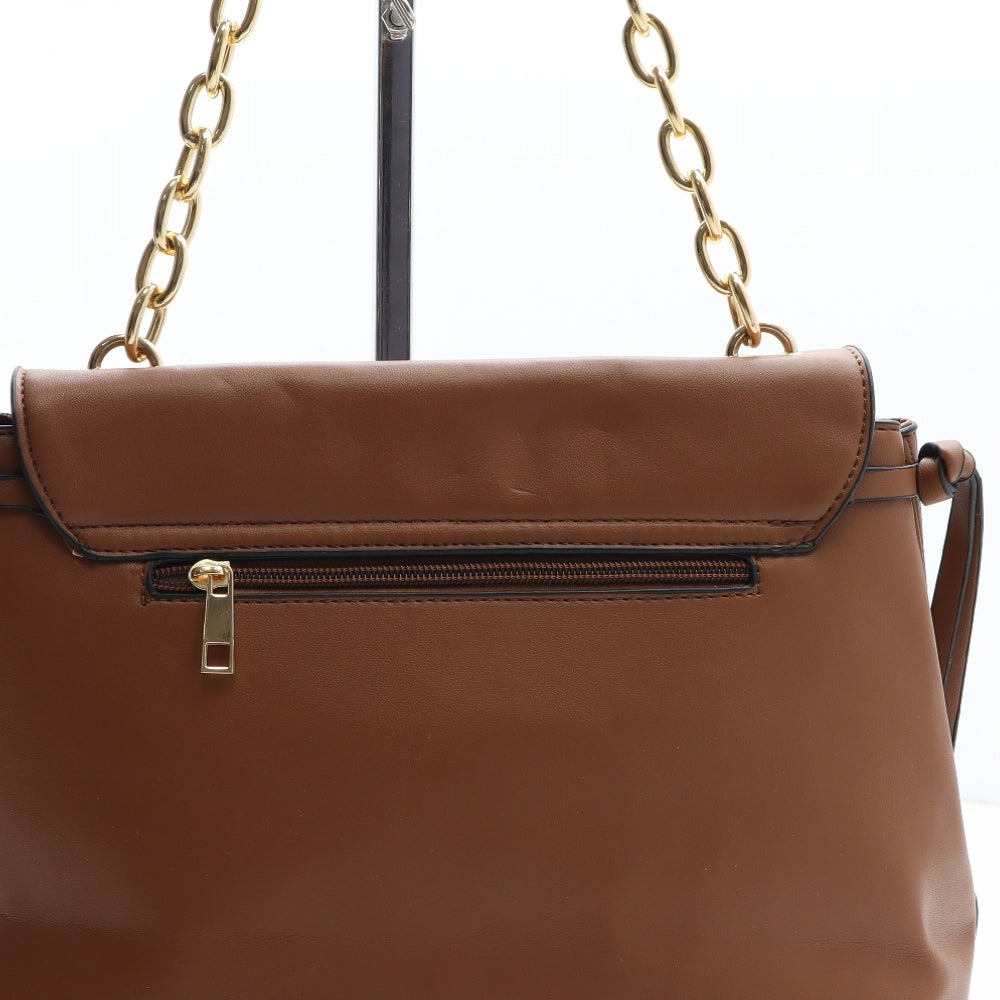 Preworn Womens Brown Geometric Polyethylene Shoulder Bag Size Medium