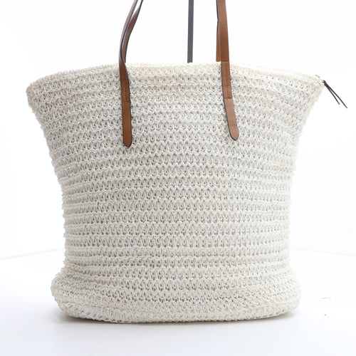 H&M Womens Ivory Geometric Paper Fibre Shoulder Bag Size Large
