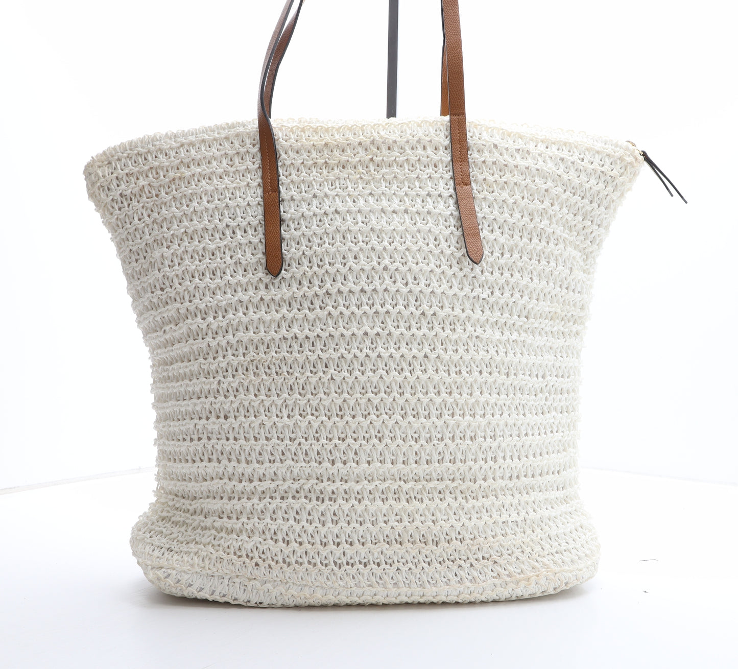 H&M Womens Ivory Geometric Paper Fibre Shoulder Bag Size Large