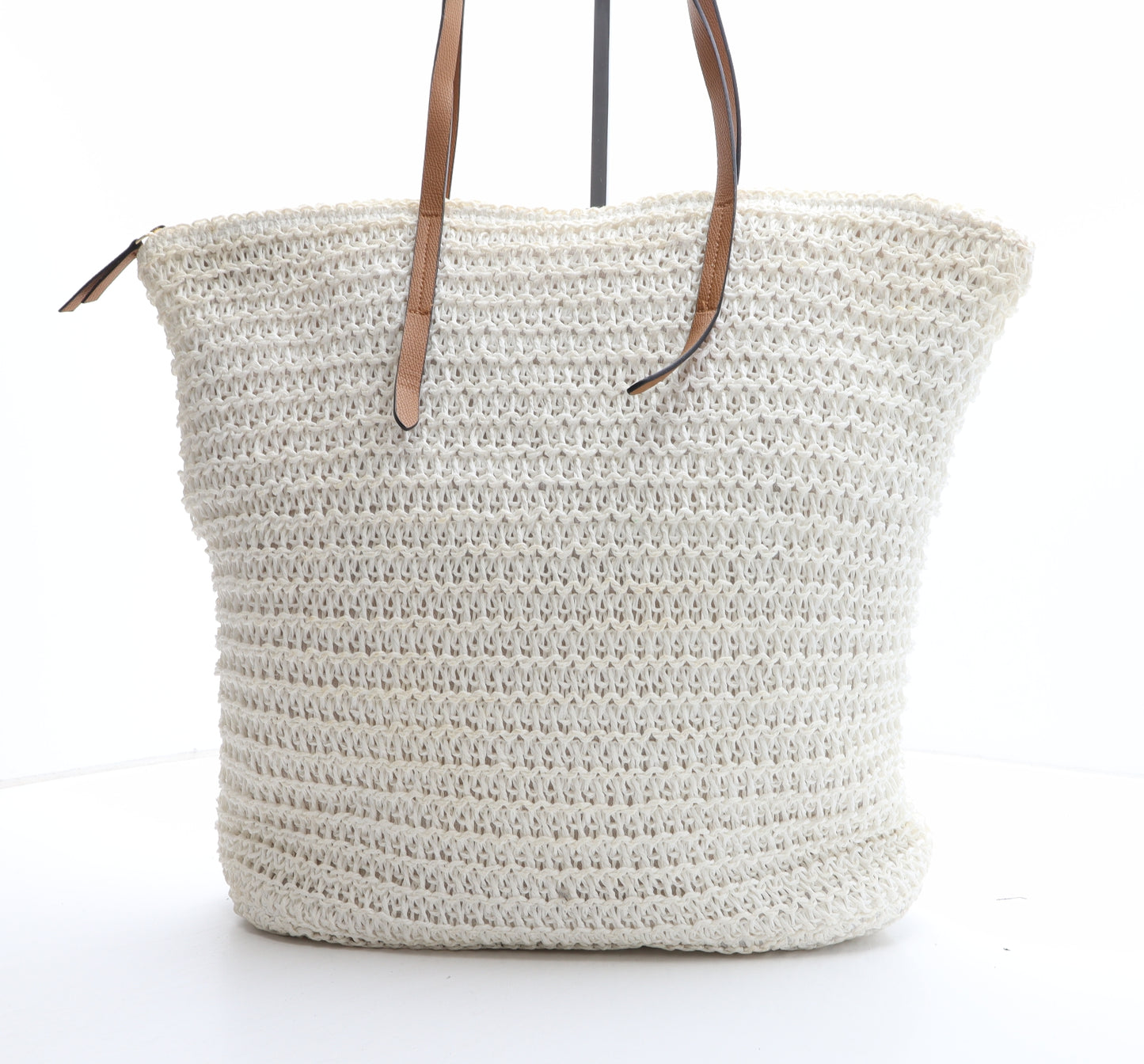 H&M Womens Ivory Geometric Paper Fibre Shoulder Bag Size Large