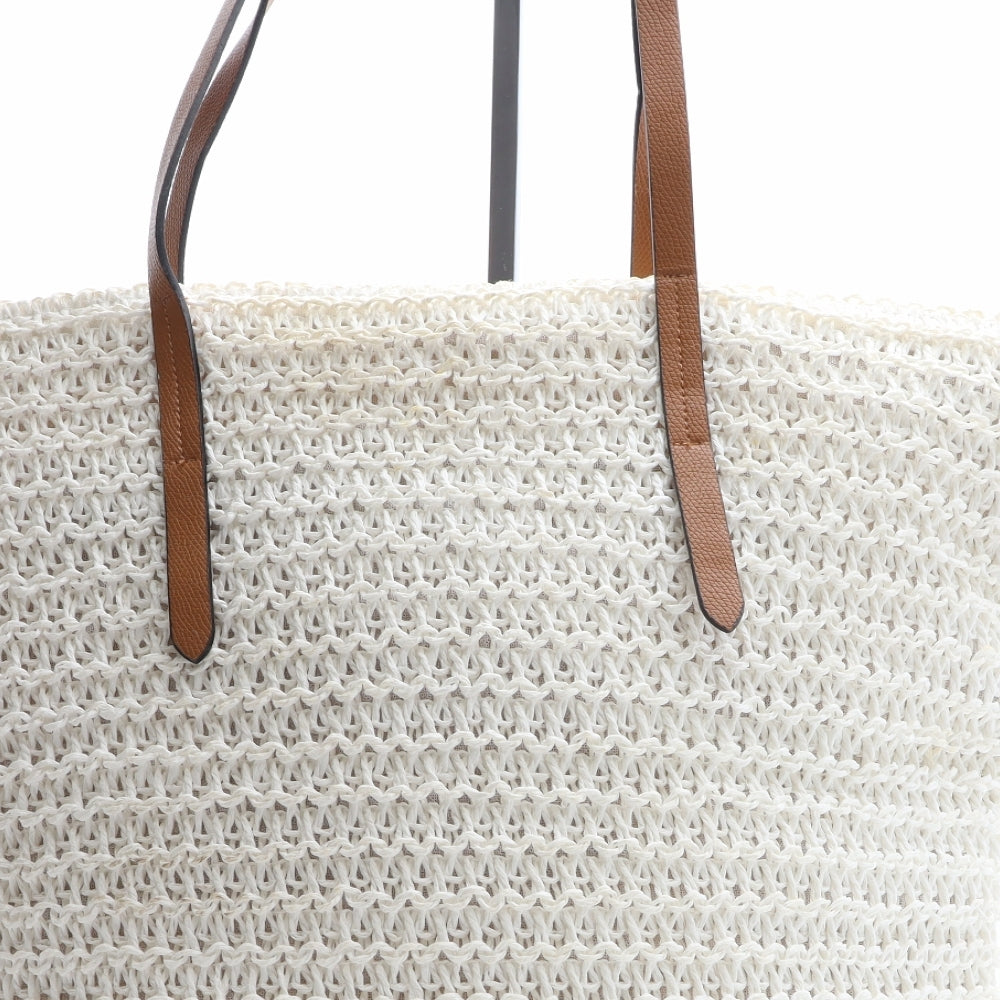 H&M Womens Ivory Geometric Paper Fibre Shoulder Bag Size Large