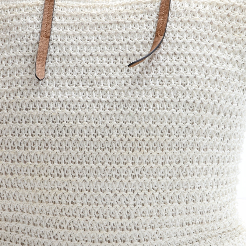 H&M Womens Ivory Geometric Paper Fibre Shoulder Bag Size Large
