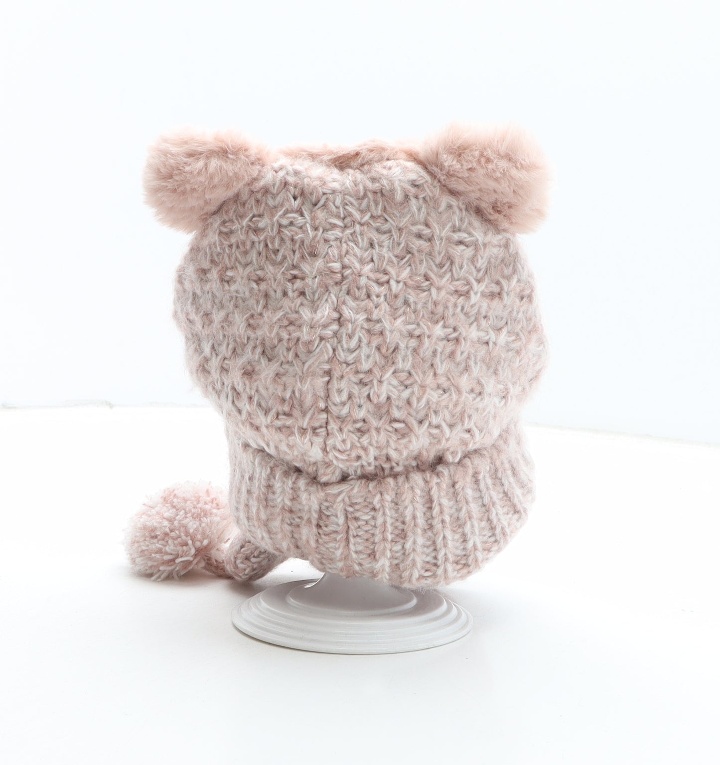 Preworn Girls Pink Acrylic Bobble Hat One Size - Teddy Bear