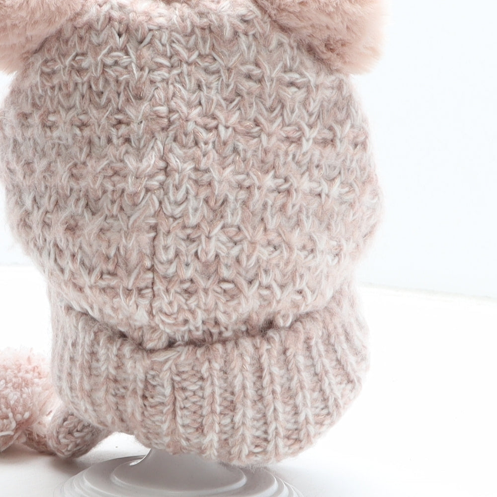 Preworn Girls Pink Acrylic Bobble Hat One Size - Teddy Bear