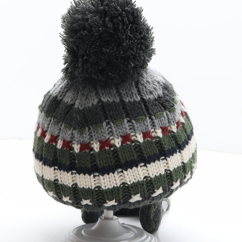 Preworn Boys Green Striped Acrylic Bobble Hat One Size