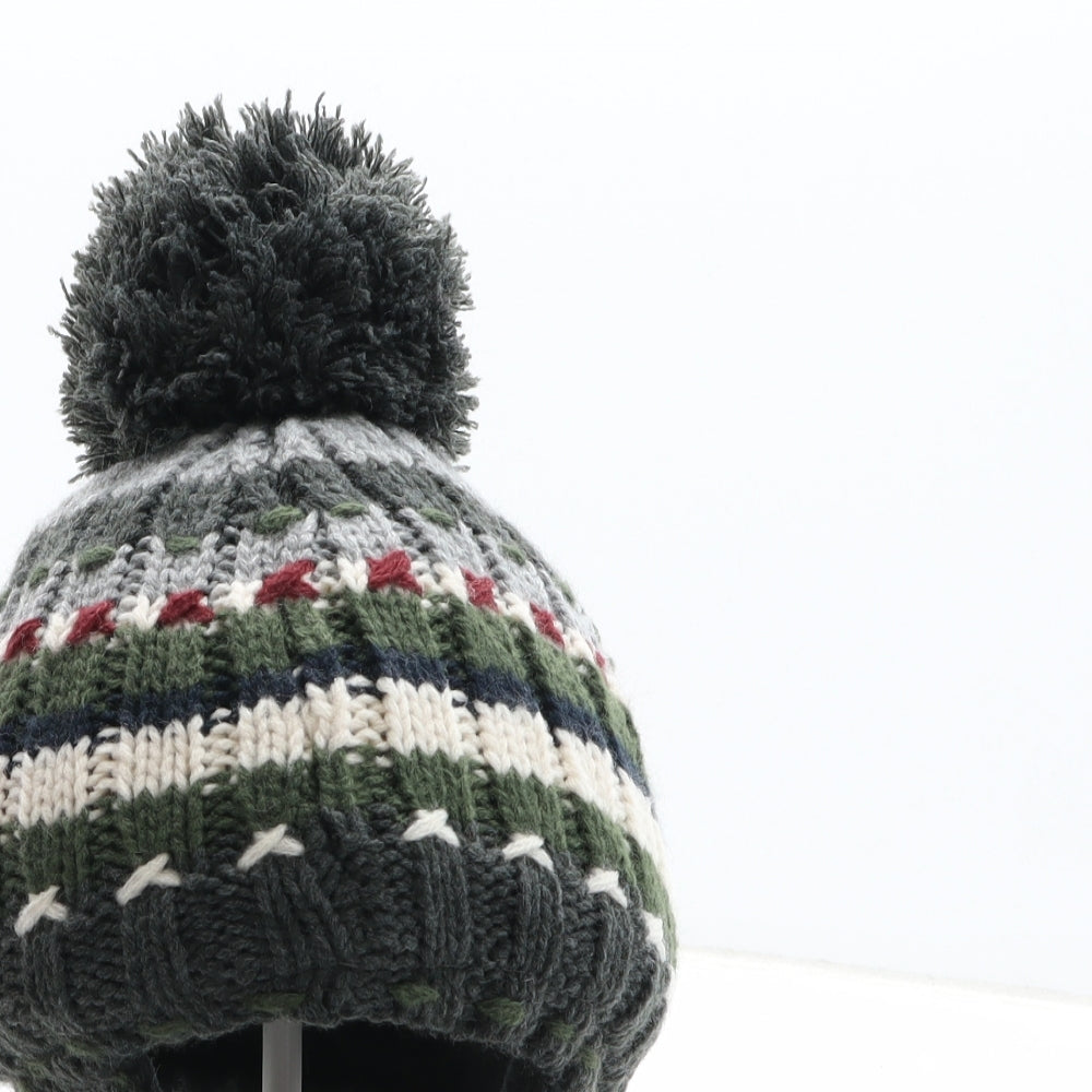 Preworn Boys Green Striped Acrylic Bobble Hat One Size