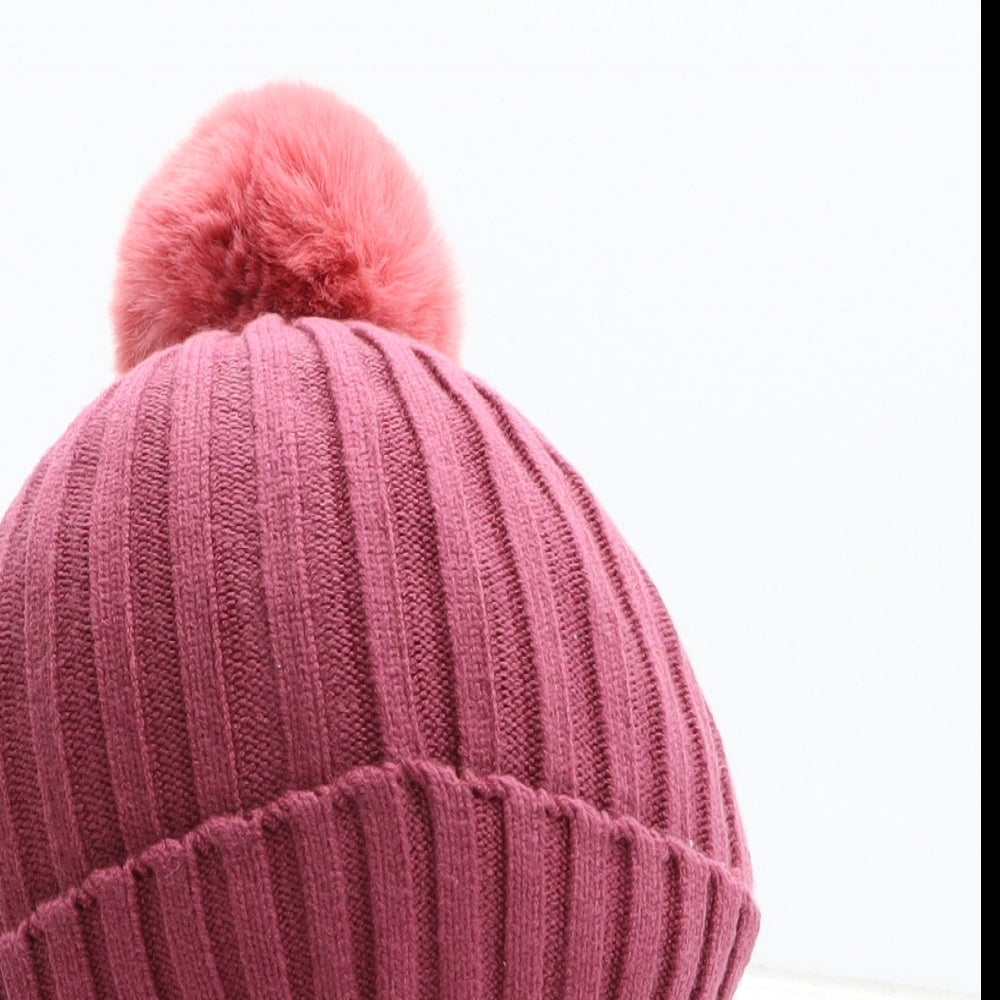 Preworn Womens Pink Acrylic Bobble Hat One Size
