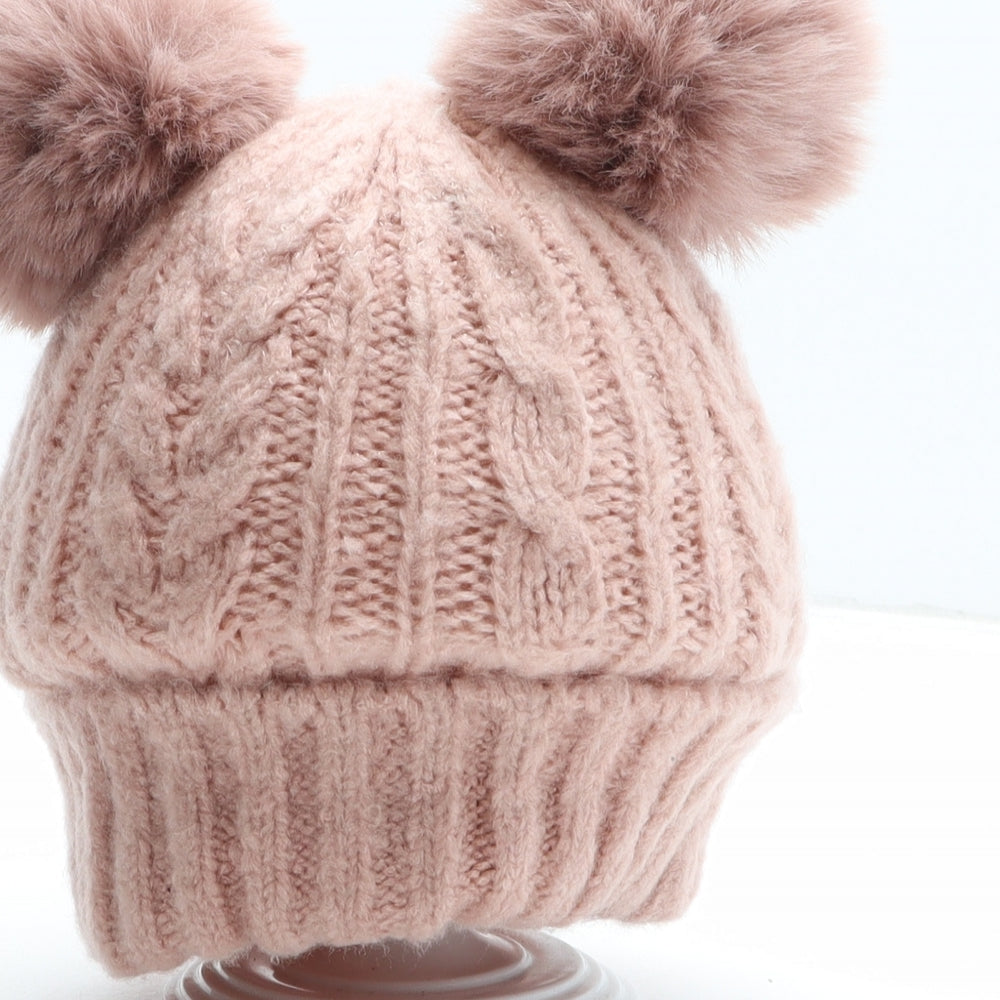 Preworn Girls Pink Acrylic Bobble Hat One Size