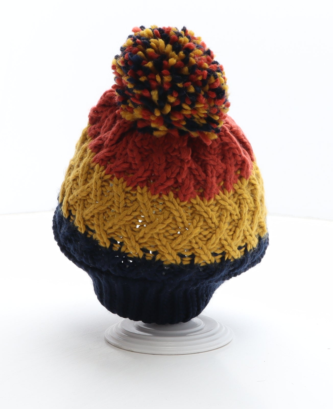 Preworn Boys Multicoloured Striped Acrylic Bobble Hat One Size