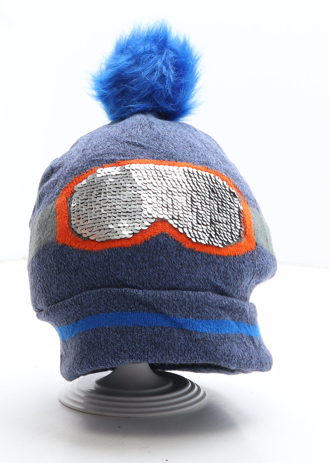Preworn Boys Blue Acrylic Bobble Hat One Size - Goggles print