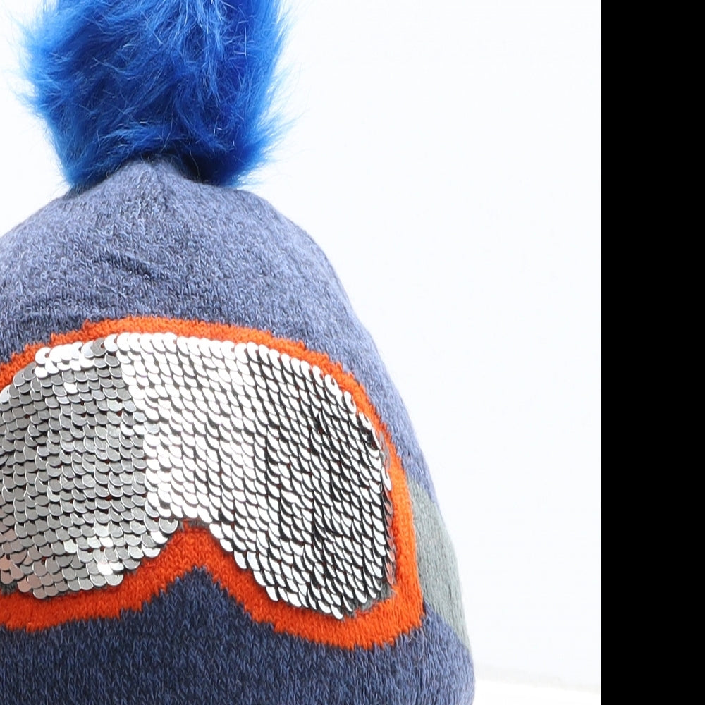 Preworn Boys Blue Acrylic Bobble Hat One Size - Goggles print